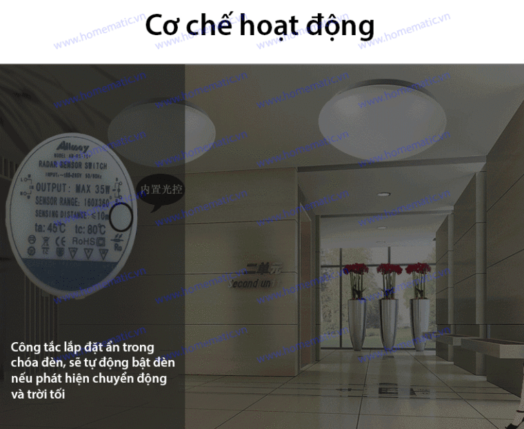 Công tắc cảm biến radar vi sóng và ánh sáng Allmay AM-RS-10Y