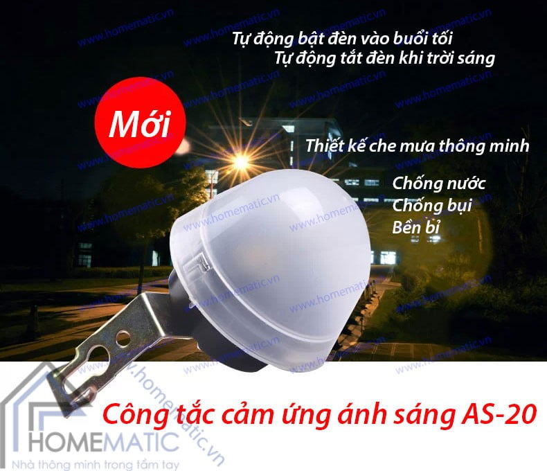 Công tắc cảm ứng ánh sáng có nắp che mưa AS-20
