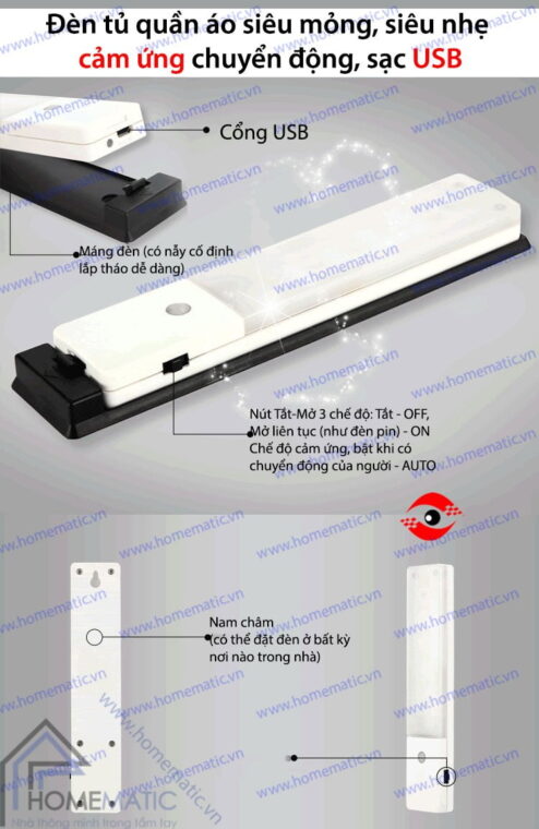 Đẻn tủ quần áo đa năng cảm ứng chuyển đông weinian DL-008