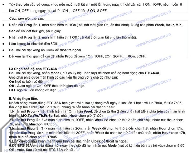 hướng dẫn sử dụng ổ cắm hẹn giờ ETG 63A