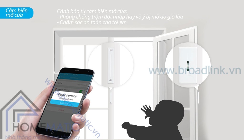 Trung tâm kiểm soát an ninh Broadlink Smartone S1 có thể báo cho bạn biết khi phát hiện cửa bị đóng hay mở