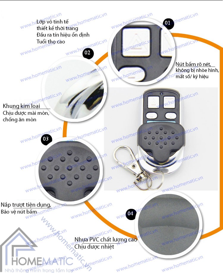 Remote điều khiển RF học lệnh nút kim loại