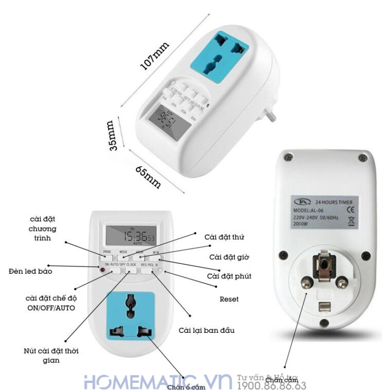 Ổ Cắm Hẹn Giờ điện Tử Bật, Tắt Tự động Al-06 Ổ Cắm Hẹn Giờ điện Tử Bật, Tắt Tự động Al-06