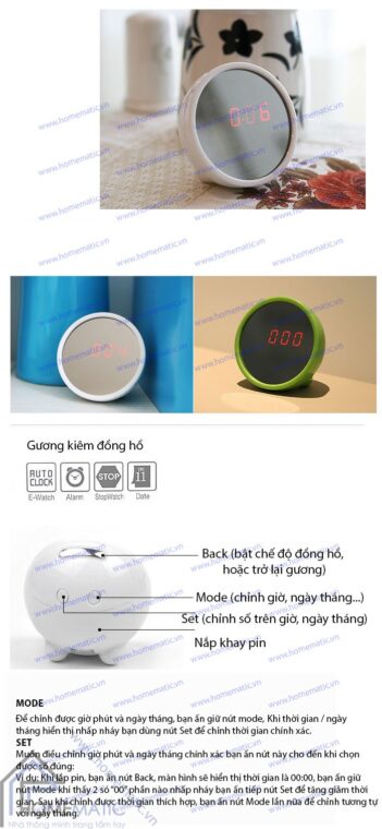 Gương kiêm đồng hồ