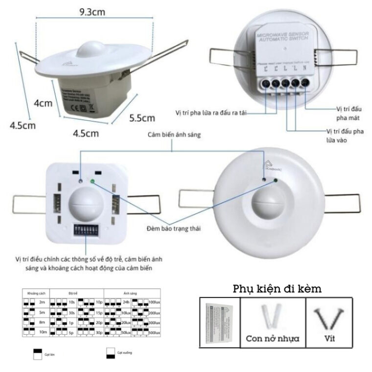 Công Tắc Cảm Biến Radar Vi Sóng âm Trần Công Suất Lớn M003