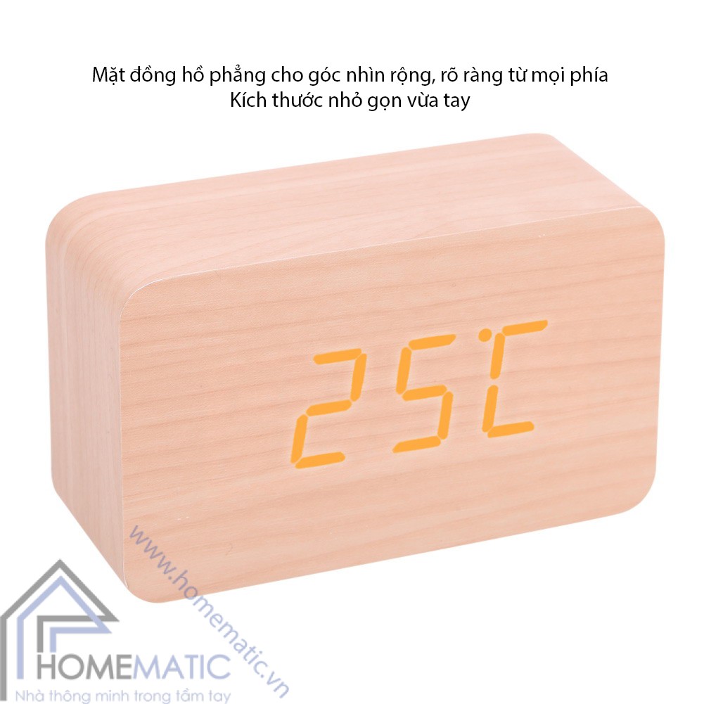 đồng hồ led vỏ gỗ cảm ứng chạm