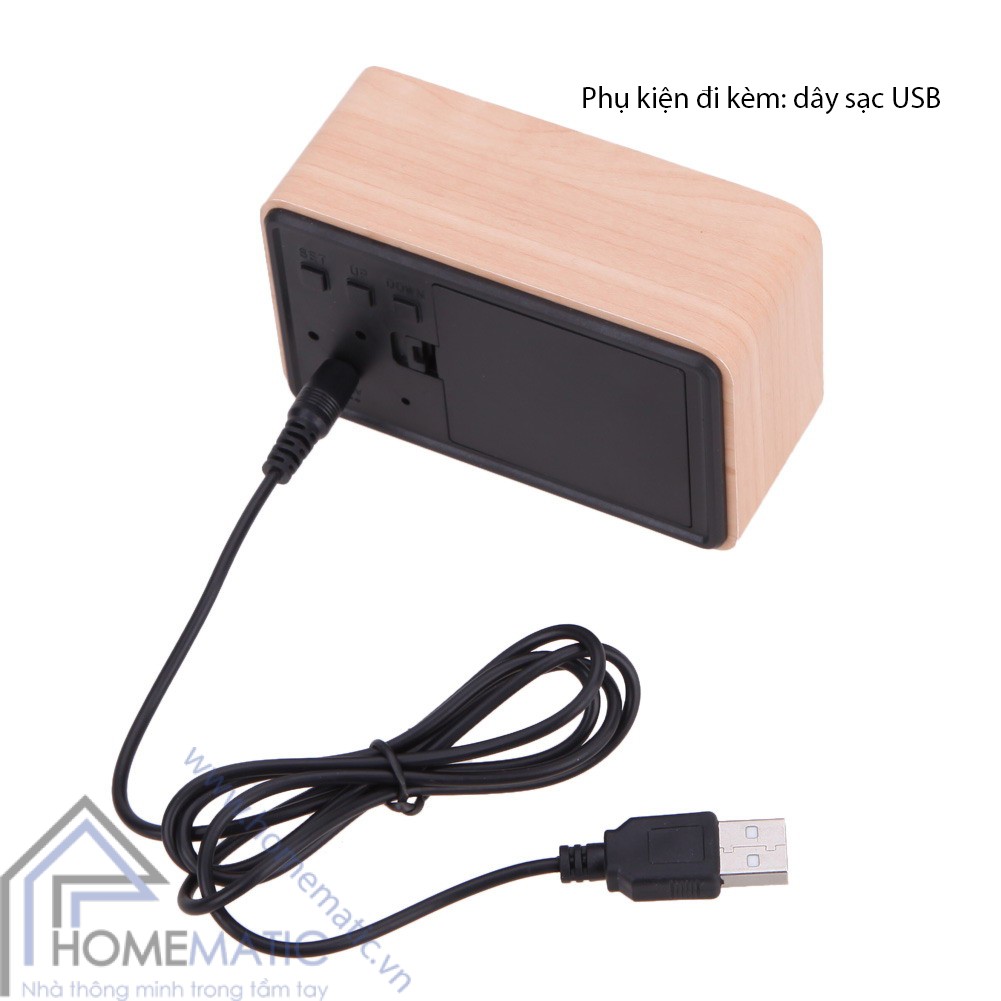 đồng hồ led vỏ gỗ cảm ứng chạm