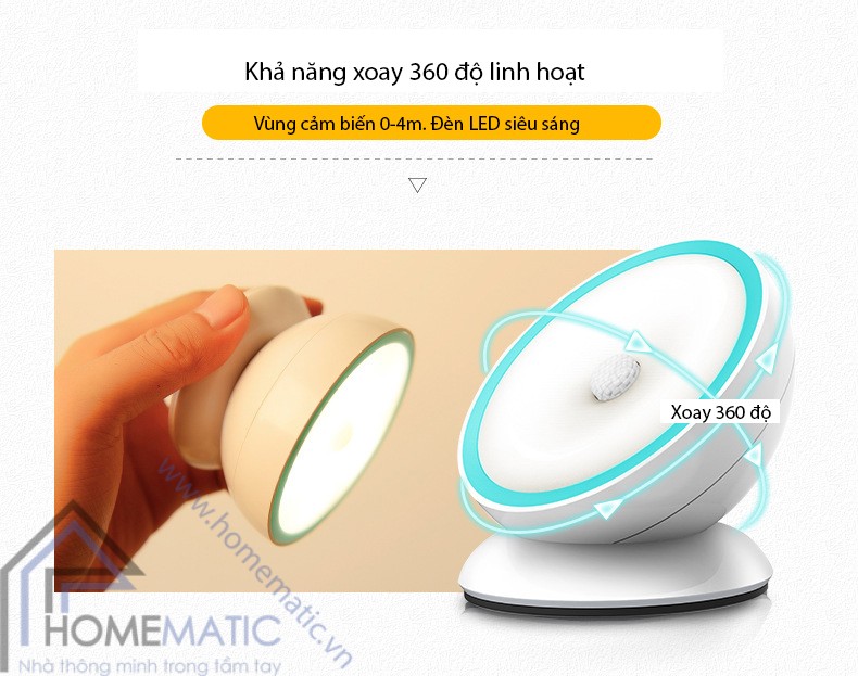Đèn ngủ cảm biến tiết kiệm điện xoay 360 độ