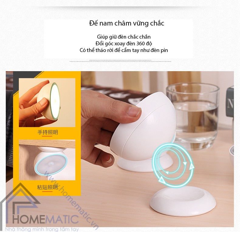 Đèn ngủ cảm biến tiết kiệm điện xoay 360 độ