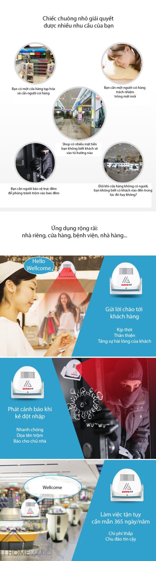 Chuông báo khách báo trộm cảm ứng chuyển động có remote 9915IR