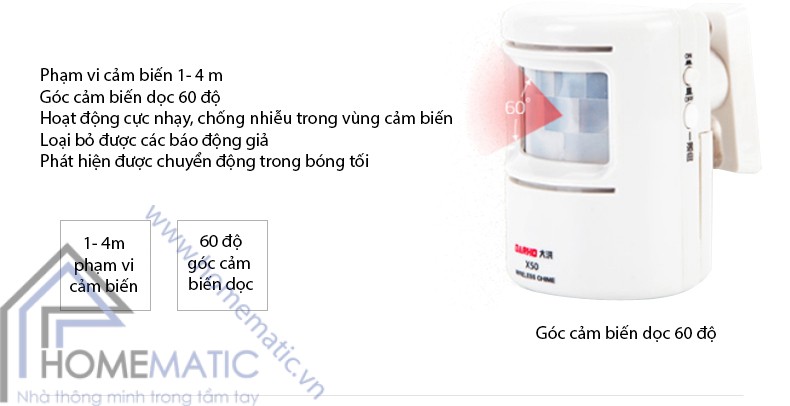 Chuông báo khách, báo trộm cảm ứng chuyển động tầm xa DARHO X850 