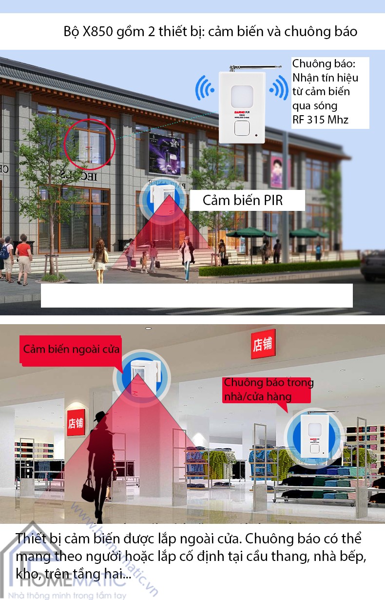 Chuông báo khách, báo trộm cảm ứng chuyển động tầm xa DARHO X850 