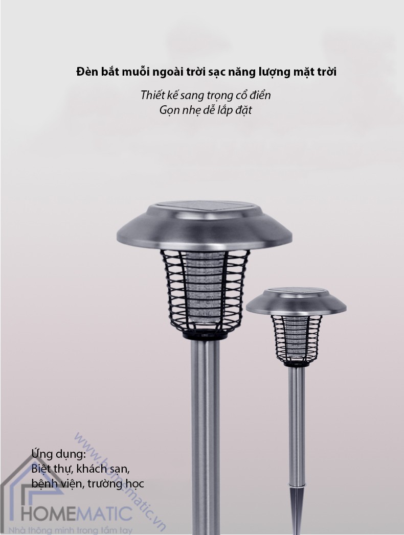 Đèn bắt muỗi ngoài trời sạc pin năng lượng mặt trời