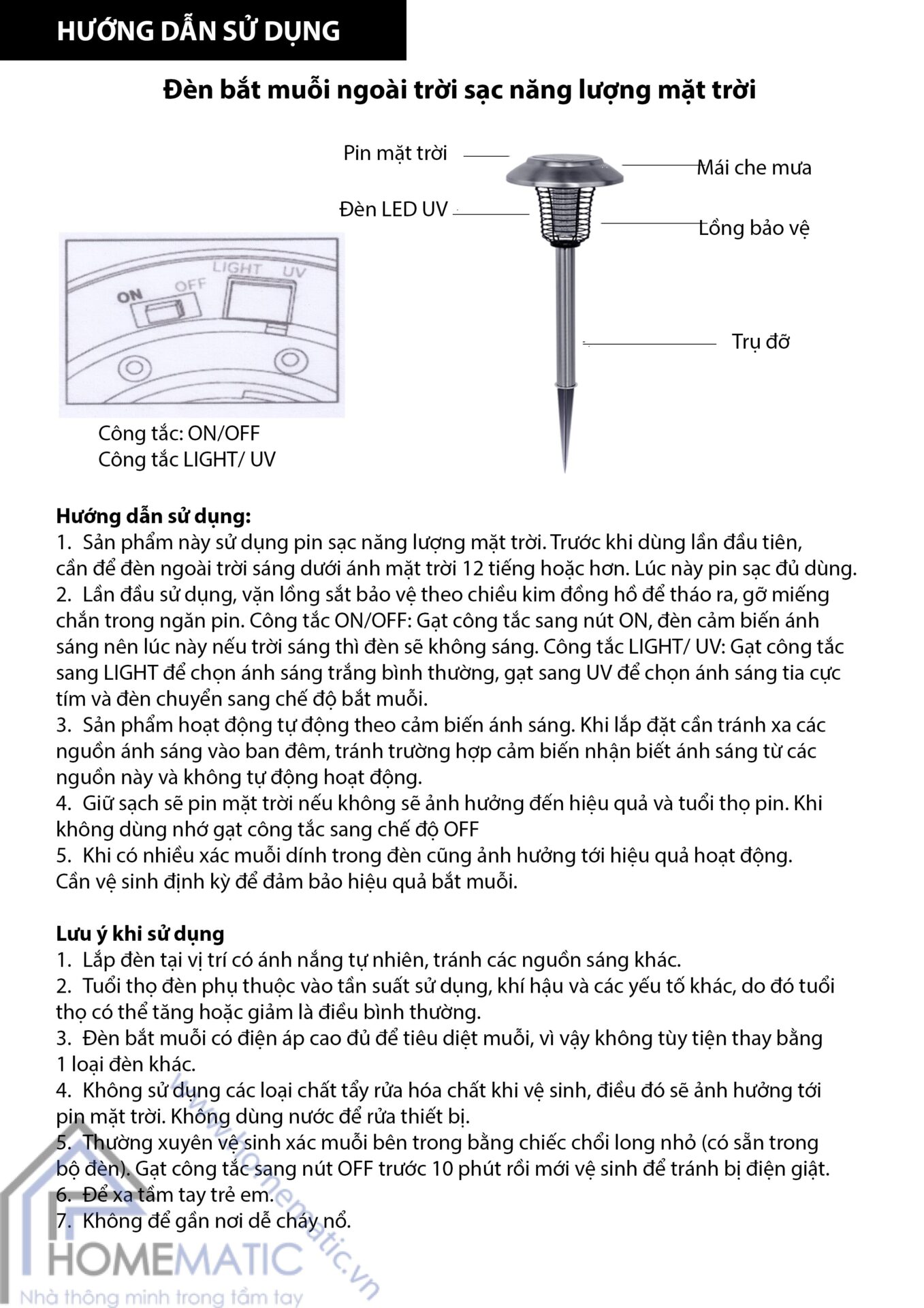 Đèn bắt muỗi ngoài trời sạc pin năng lượng mặt trời