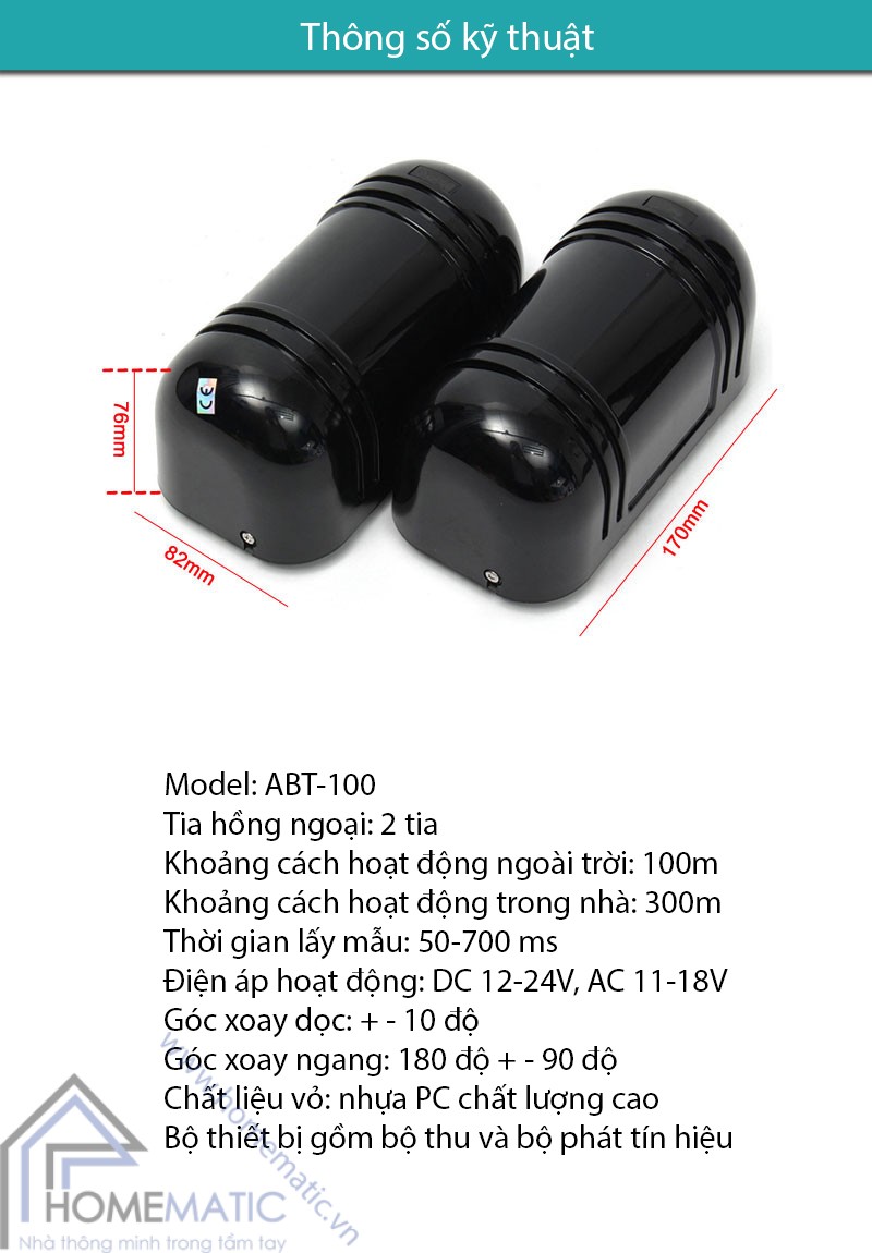Hàng rào hồng ngoại báo động 2 tia 100m ABT-100V1