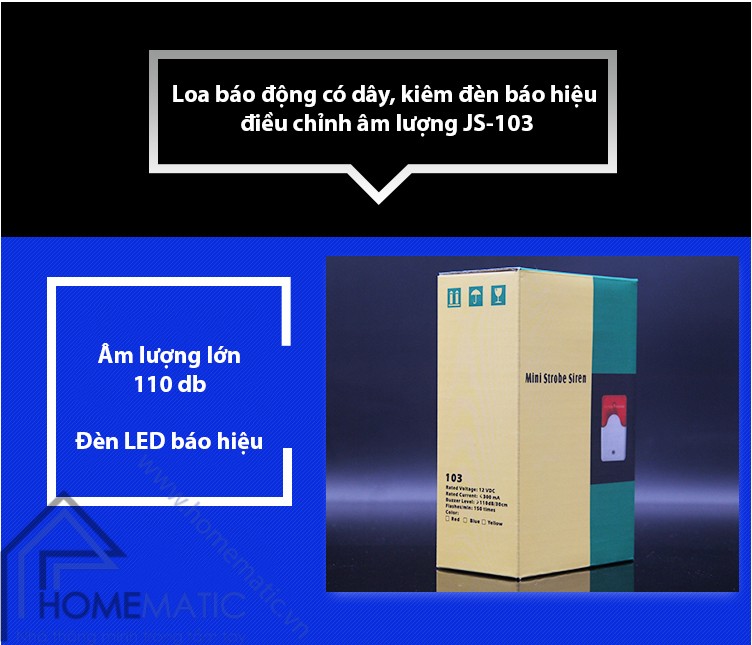 Loa báo động có dây, kiêm đèn báo hiệu điều chỉnh âm lượng JS-103 