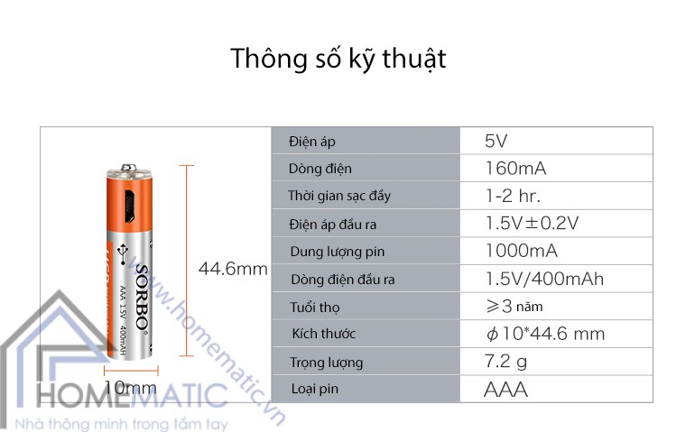 Pin sạc AAA micro usb SORBO SB2131-4