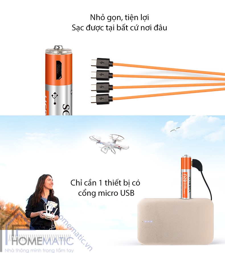 Pin sạc AAA micro usb SORBO SB2131-4