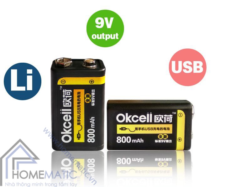 Pin sạc micro USB 9V-6F22 800 mAh OKCELL T18287
