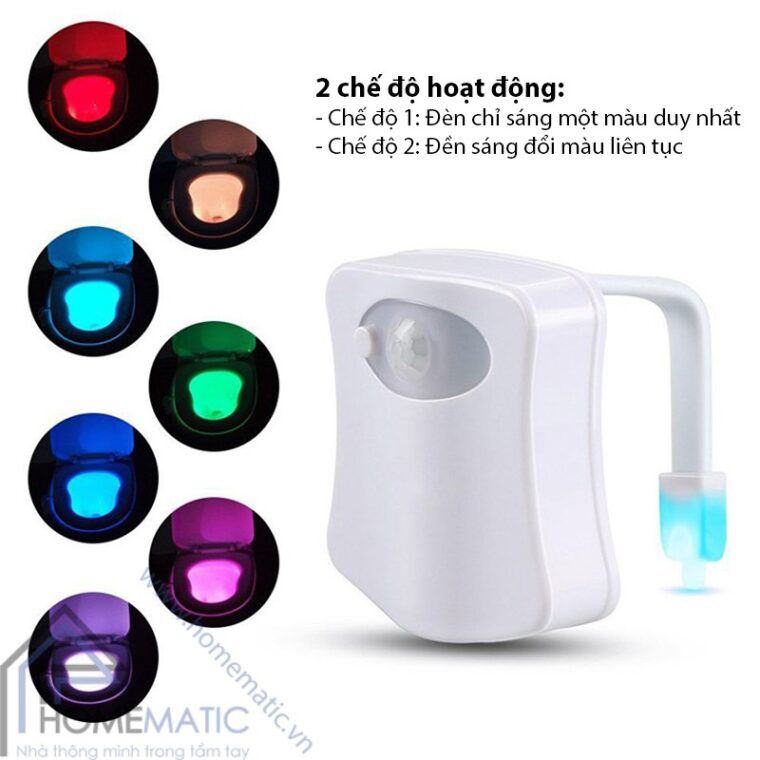 Đèn LED cảm ứng chuyển động, nhiều màu sắc phát sáng bồn cầu LB8 che do hoat dong