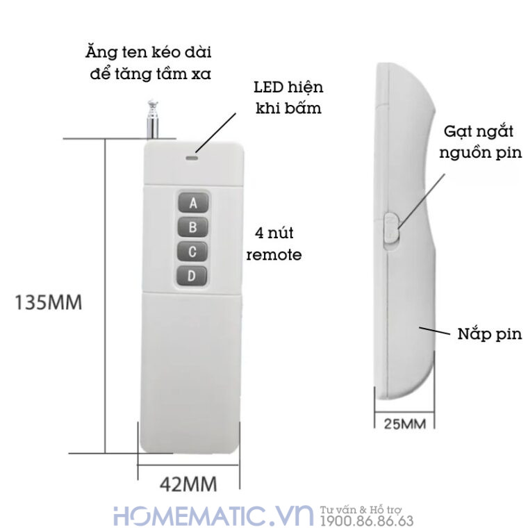 Remote điều Khiển Từ Xa Công Suất Lớn Rf R4b4t