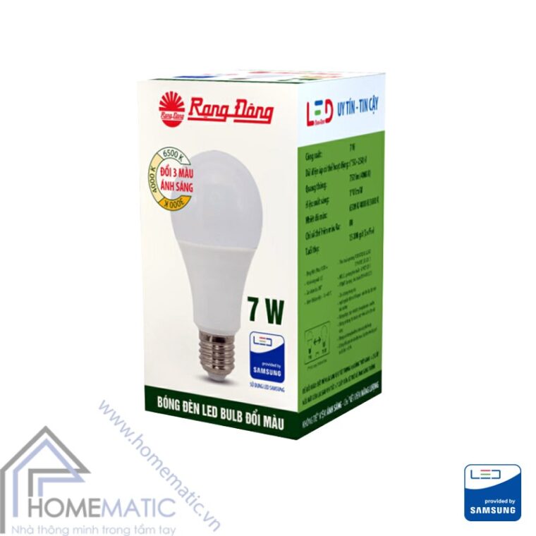 Bóng đèn led đổi 3 màu Rạng Đông hộp sản phẩm