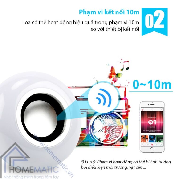 bong den + loa bluetooth pham vi hoat dong