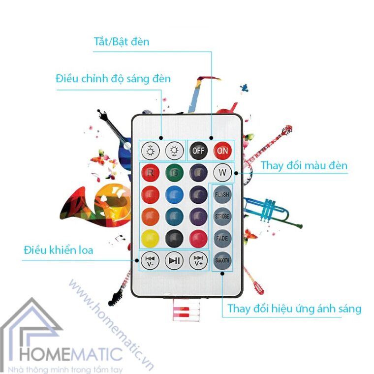 bong den + loa bluetooth remote