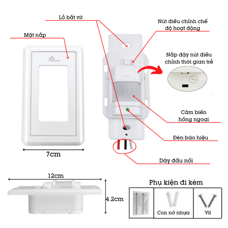 Công Tắc Cảm Biến Chuyển động Pir âm Tường Pir118 Công Tắc Cảm Biến Chuyển động Pir âm Tường Pir118