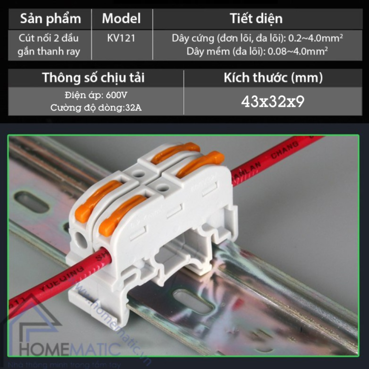 Cút Nối Dây điện 2 đầu Gắn Thanh Ray Tủ điện Kv121 (hộp 50 Cái) Cút Nối Dây điện 2 đầu Gắn Thanh Ray Tủ điện Kv121 (hộp 50 Cái)