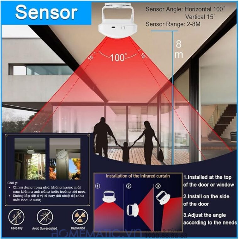 Chuông Báo Khách Không Dây Học Lệnh Thông Minh Cacazi Ks-sf20r lưu ý lắp đặt cảm biến