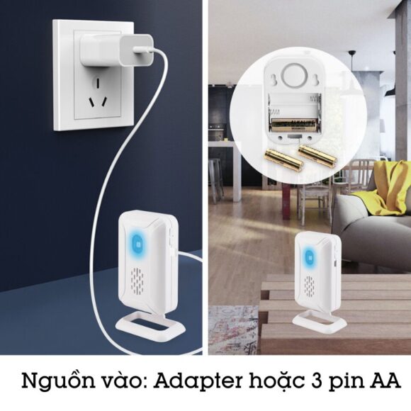 Chuông Báo Khách Không Dây Học Lệnh Thông Minh Cacazi Ks-sf20r loa chuông có thể dùng 3 pin AA hoặc adapter