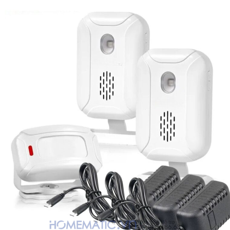 Chuông Báo Khách Không Dây Học Lệnh Thông Minh Cacazi Ks-sf20r 1 cảm biến 2 loa chuông và 3 adapter