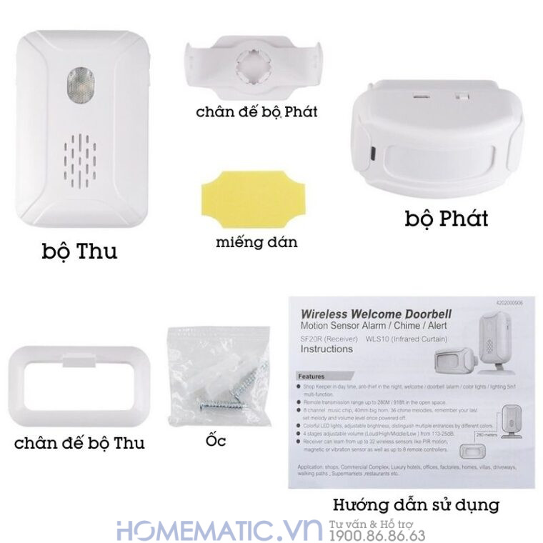 Chuông Báo Khách Không Dây Học Lệnh Thông Minh Cacazi Ks-sf20r