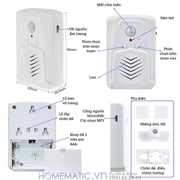 Chuông Báo Khách Phát Nhạc Hỗ Trợ Tiếng Việt Mspir01 Chuông Báo Khách Phát Nhạc Hỗ Trợ Tiếng Việt Mspir01