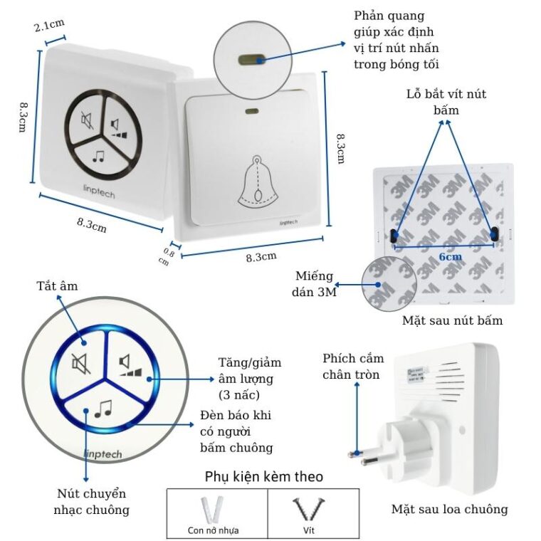 Chuông Không Dây, Không Dùng Pin Linptech Lp100sw Chuông Không Dây, Không Dùng Pin Linptech Lp100sw