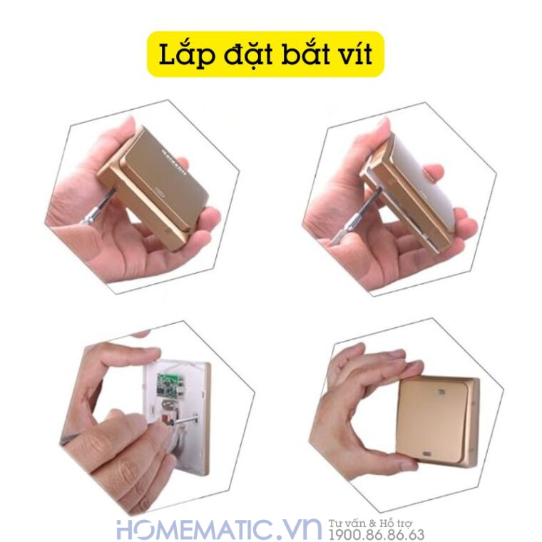 Chuông Cửa Không Dây, Không Dùng Pin Nút Bấm To Yiroka Dq-688 lắp đặt bắt vít