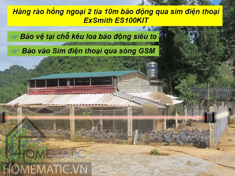 hàng rào hồng ngoại ES100KIT báo động qua sim