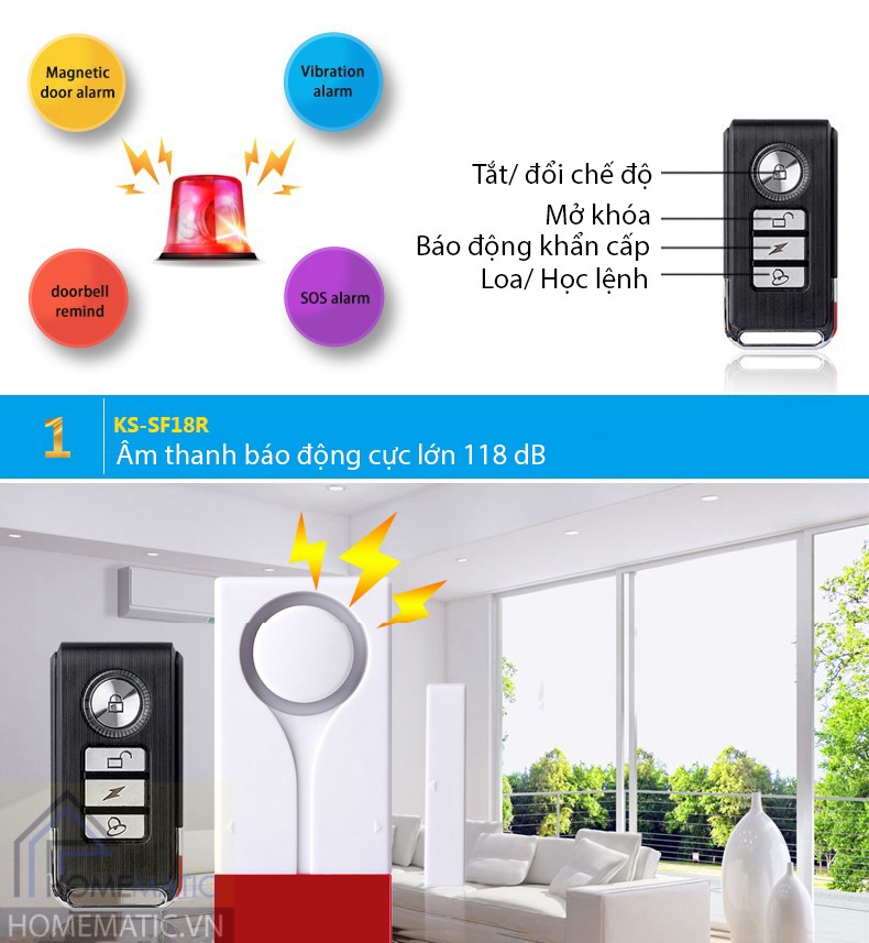 Báo động cảm biến má từ cảm biên rung có remote KS-SF18R