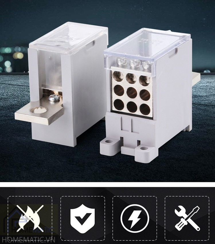 Cầu đấu 1 chia 12 lắp thanh ray tủ điện 250A SJ6G-12