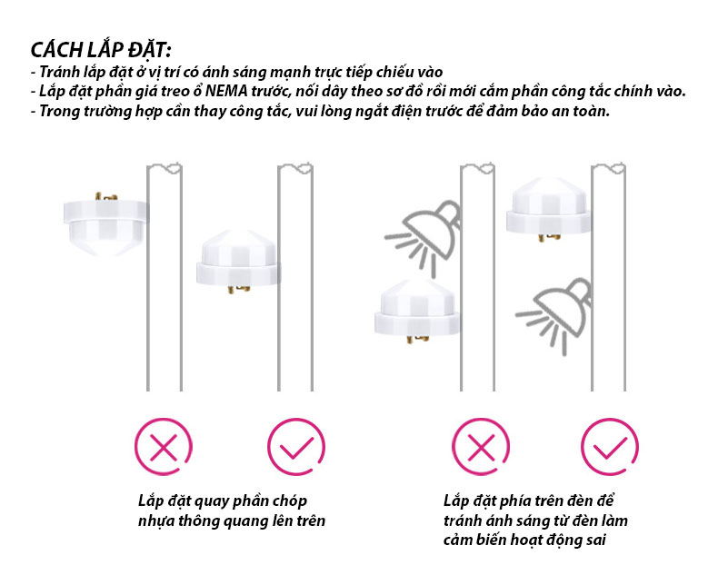 Công tắc cảm biến ánh sáng zodion SS4D Cách lắp đặt