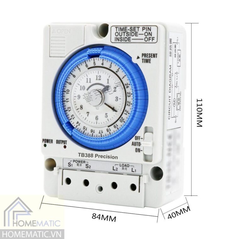 Công tắc hẹn giờ cơ bật tắt công suất lớn 16A TB388 Precision