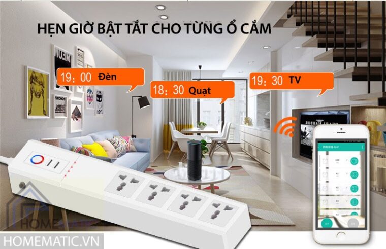 Ổ cắm wifi Tuya 4 cổng universal 2 usb an toàn chống quá tải SM-SO306