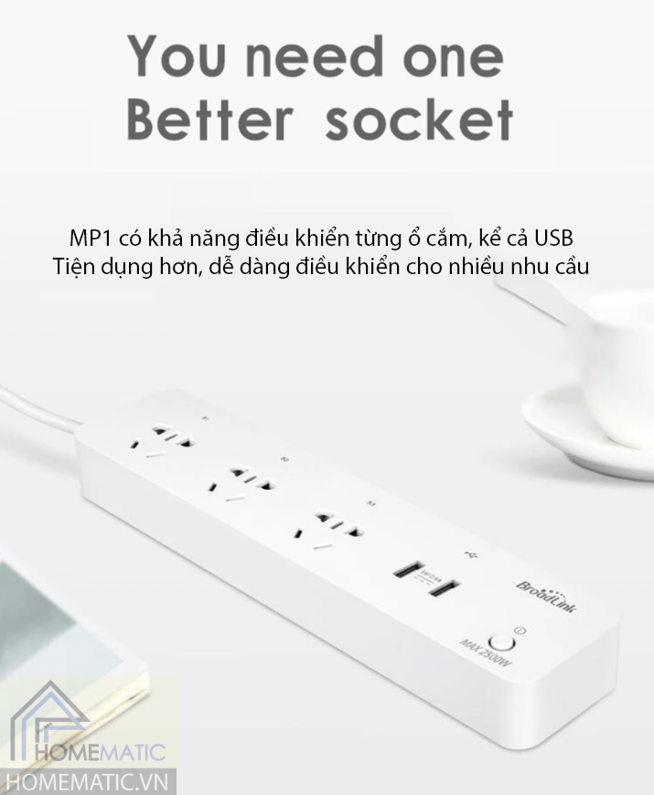 Ổ cắm wifi 3 cổng 2 USB Broadlink MP1