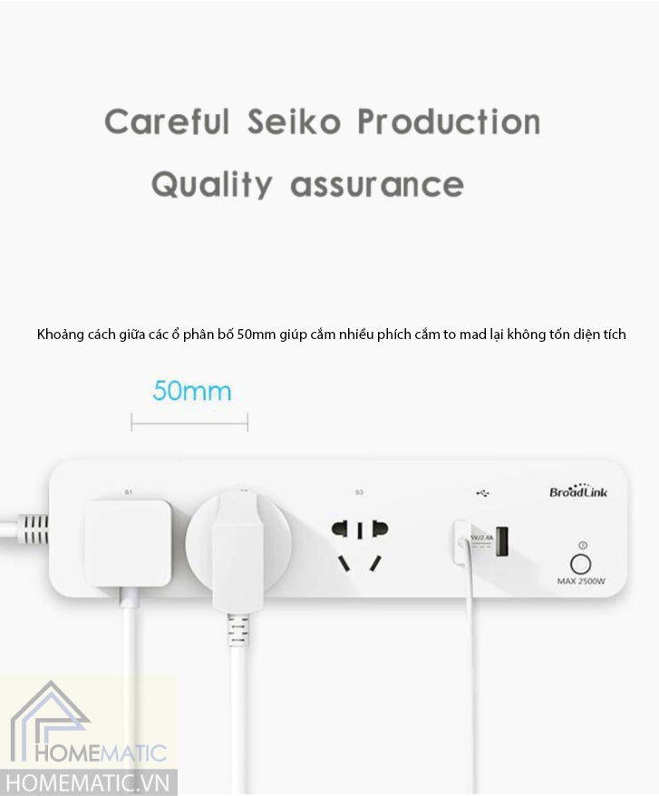 Ổ cắm wifi 3 cổng 2 USB Broadlink MP1