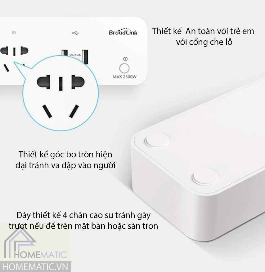 Ổ cắm wifi 3 cổng 2 USB Broadlink MP1