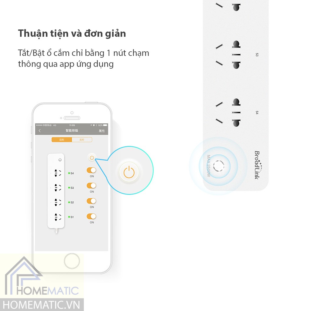 Ổ cắm wifi 4 cổng Broadlink MP1