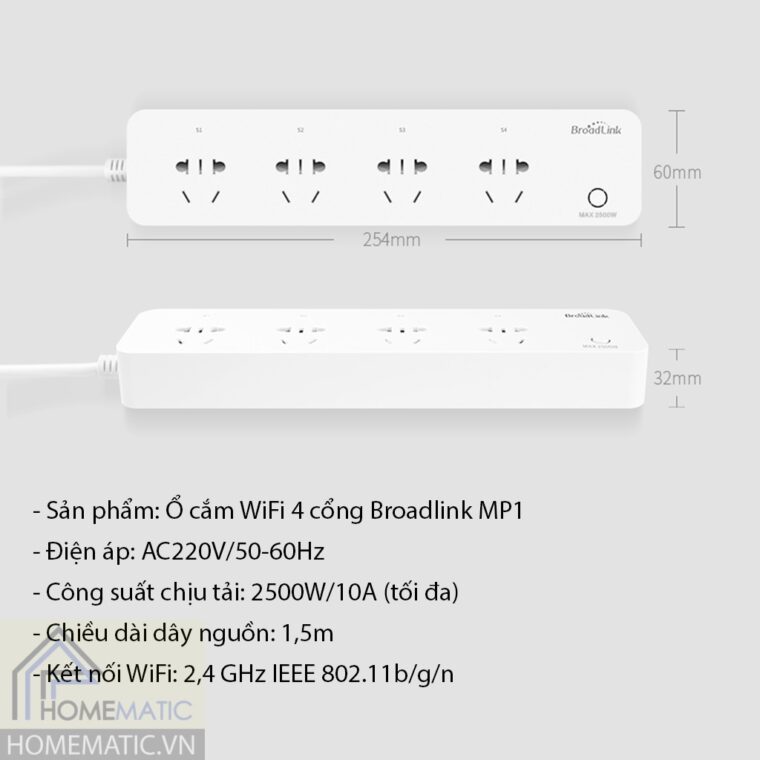 Ổ cắm wifi 4 cổng Broadlink MP1