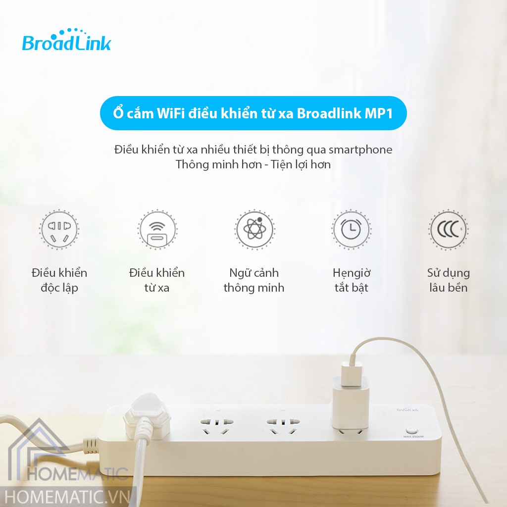Ổ cắm wifi 4 cổng Broadlink MP1