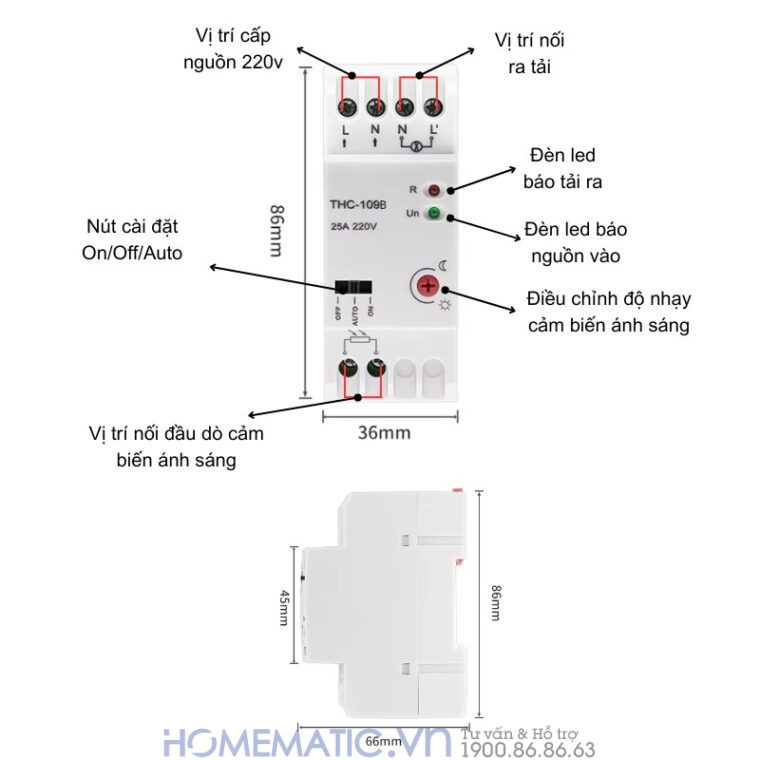 Công Tắc Cảm ứng ánh Sáng Mắt Rời Gắn Thanh Ray Tủ điện Thc-109b